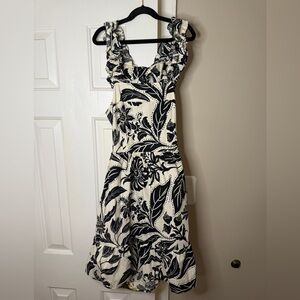 Who What Wear Black and Cream Floral Midi Dress